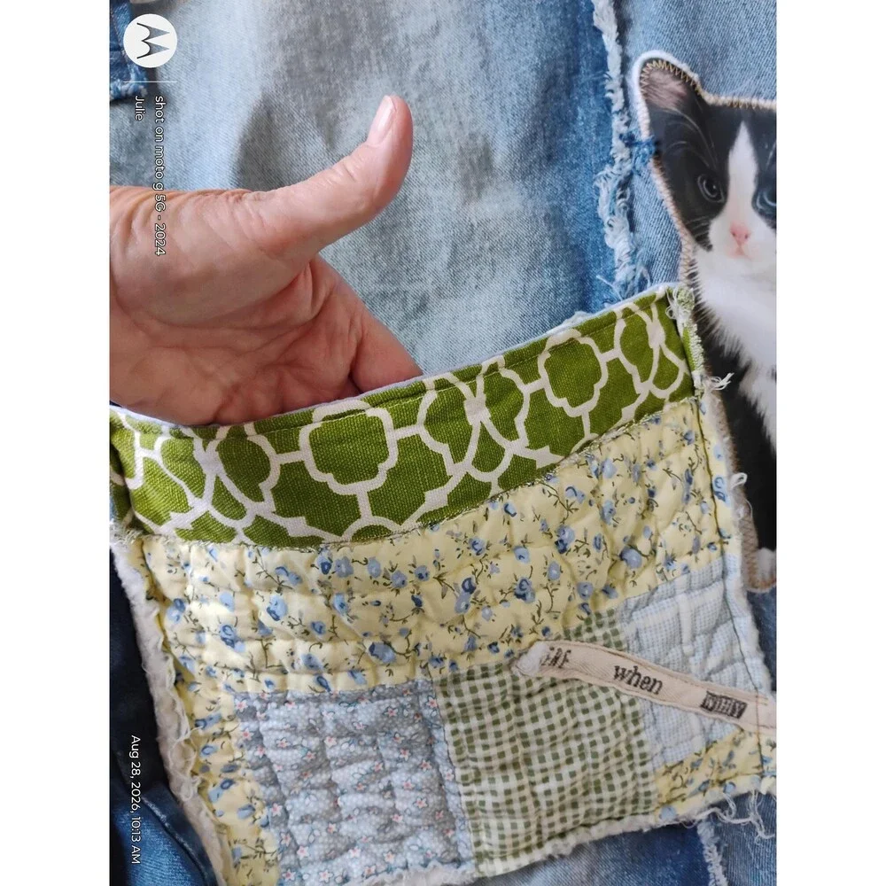Denim Oversized Tote Bag Patchwork Applique Shoulder Bag Reclaimed Boho Artisana